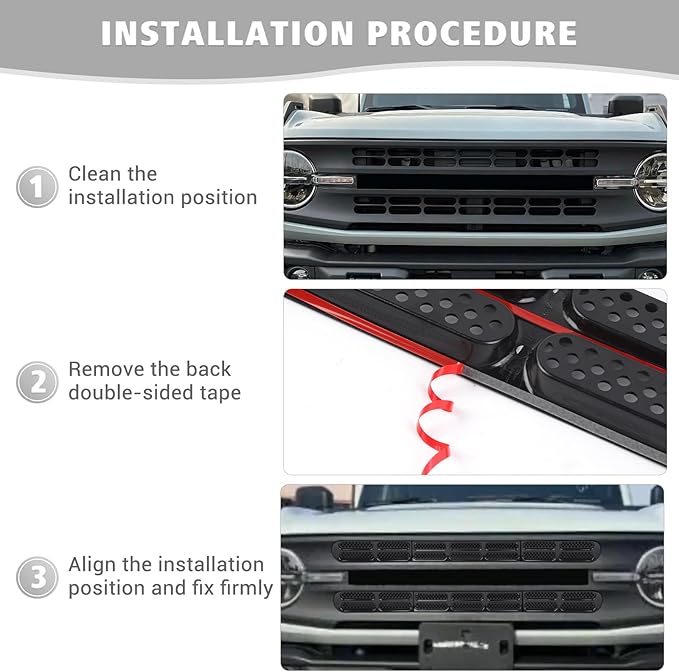 Jimen for Bronco Grille Inserts, 6 Pack Front Mesh Grill Cover Guard Exterior Trim Accessories Compatible with Ford Bronco 2021-2024 (Glossy Black)