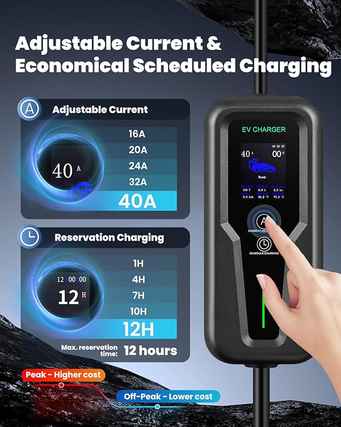 Level 2 EV Charger, 40A Electric Car Charger | UL 2594, UL 2251 | Tesla Adapter | Adjustable Current | Reservation Charging | 240V 9.6KW | NEMA 14-50 | for All Tesla Models ＆ J1772 Vehicles