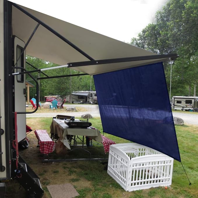 Tentproinc RV Awning Sunshade Screen 7' X 18' 3''(Fit for 19 ft Awning) Mesh Sun Shade for Motorhome Camping Trailer Awning Sunscreen Block UV Glare Sunblocker - 3 Year Warranty (Navy Blue)