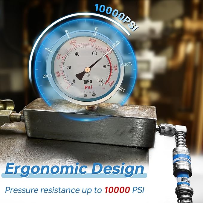 90 Degree Grease Gun Coupler - Upgraded 4-Jaw Quick Release Lock on Grease Coupler Adapter for Tight Spaces, 10,000 PSI High Pressure Heavy Duty Right Angel Grease Gun Tips