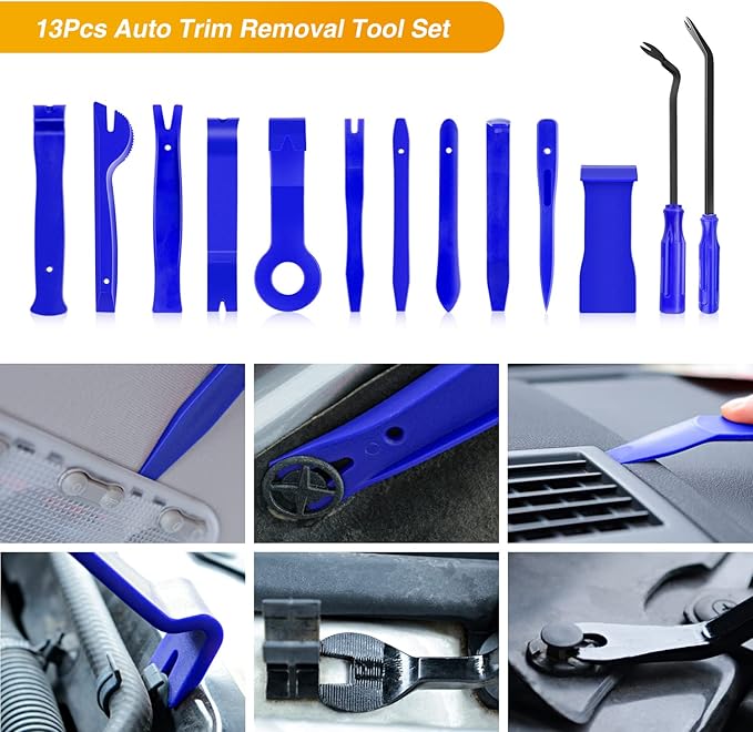 GOOACC 13PCS Nylon Trim Removal Tool Set for Bumper Fastener Rivet Clips Car Door Clip Panel Audio Video Dashboard Dismantle Blue (GRC-203)