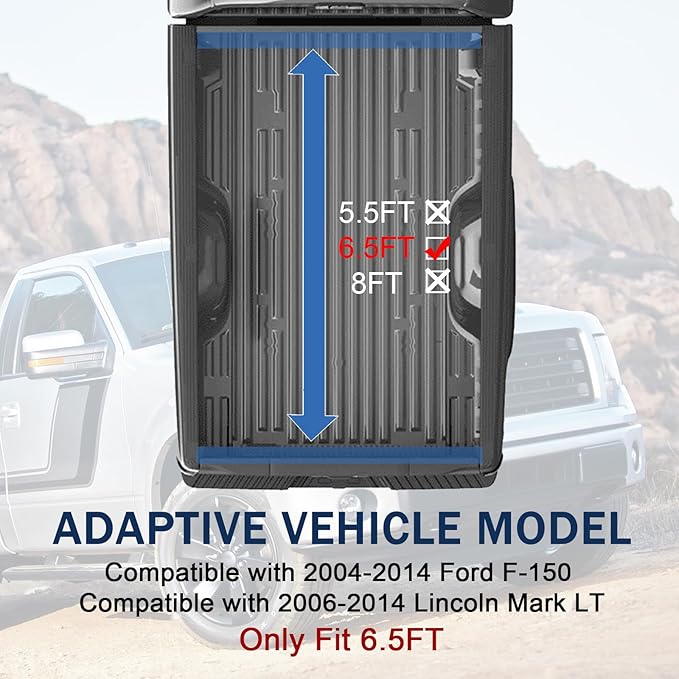 Soft Roll-Up Truck Bed Tonneau Cover Compatible with 2004-2014 Ford F-150 2006-2014 Lincoln Mark LT 6.5FT Bed