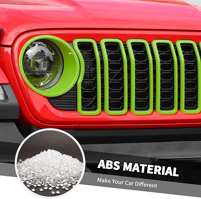 Jimen for 2024 Jeep Wrangler 4xe grill inserts, 9PCS Headlight Cover & Grille Insert Compatible with Jeep Wrangler JL JLU 2024+, NOT FIT JL Sport/Sport S (Green)