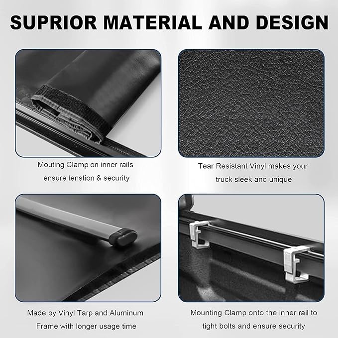 MOSTPLUS Soft Roll-up Truck Bed Tonneau Cover On Top Compatible with 2022 2023 2024 2025 Ford Maverick Bed 3 Fold Fleetside (4.5 FT Feet Bed-54.4 inch