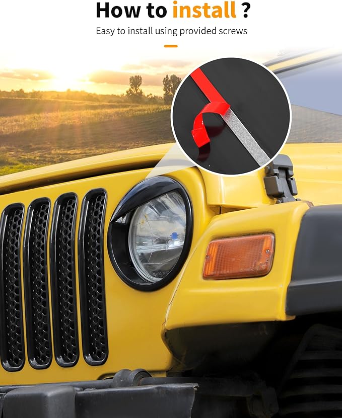 Hoolcar Grill Inserts Front Grille Mesh Cover Guard + Angry Eyes Front Headlight Trim Cover Frame for Jeep Wrangler TJ 1997-2006 Exterior Accessories