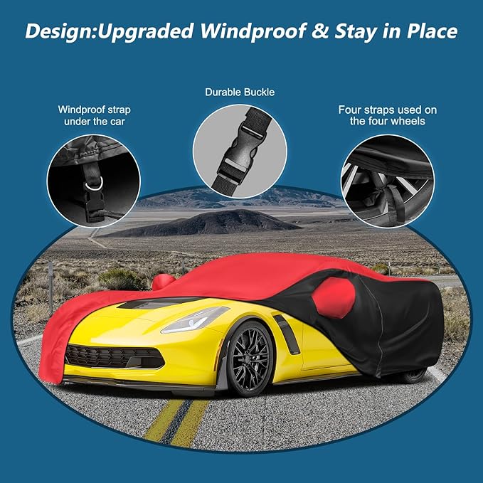 for c7 Corvette Car Cover All Weather Protection Waterproof Windproof for 2014-2019 C7 Stingray, for C7 Chevy Corvette Stingray Z51 Z06(Black&Red Combo)