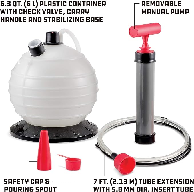 Powerbuilt Oil and Fluid Extractor 6.3 Quart (6 Liter), Manual Liquid Pump Extract and Transfer, Automotive, Engine, Transmission, Radiator, 647570