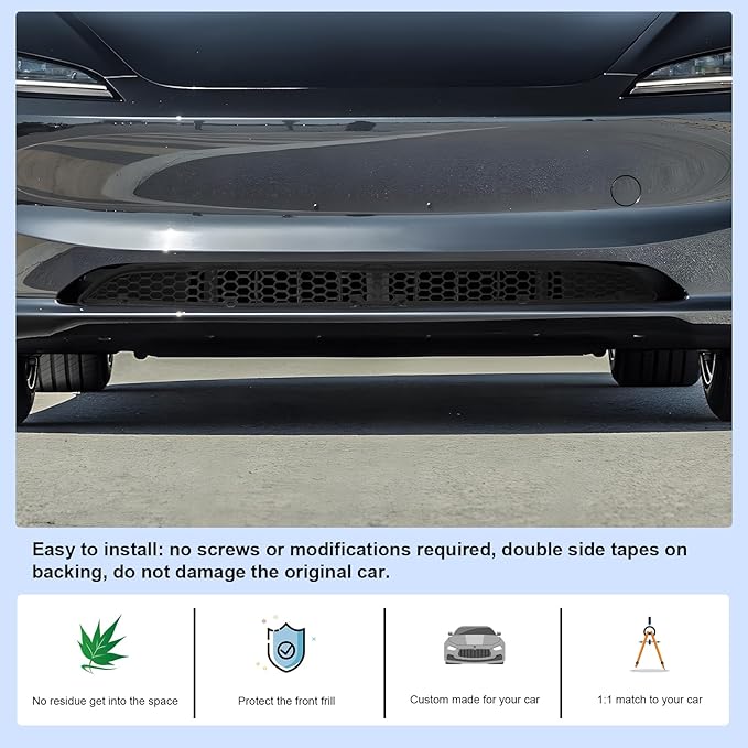 CDEFG for 2024 2025 Tesla Model 3 Front Grill Mesh Inserts Trims Front Grille Guard for 2024 2025 Tesla Model 3 Car Exterior Accessories Front License Plate Brackets, 2PCS(for 2024 Model 3)