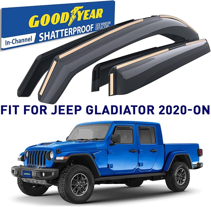 Goodyear Shatterproof in-Channel Window Deflectors for Jeep Gladiator 2020-2026, Rain Guards, Window Visors for Cars, Vent Deflector, Car Accessories, 4 pcs - GY007736