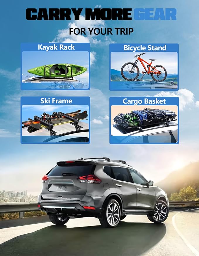 FengYu 300lb Lockable Roof Rack Cross Bars Compatible with Nissan Rogue 2014-2020 (with Raised Side Rails), Heavy Duty Aluminum Roof Rails Crossbars Cargo Bars Canoe Rooftop Black Carrier Luggage