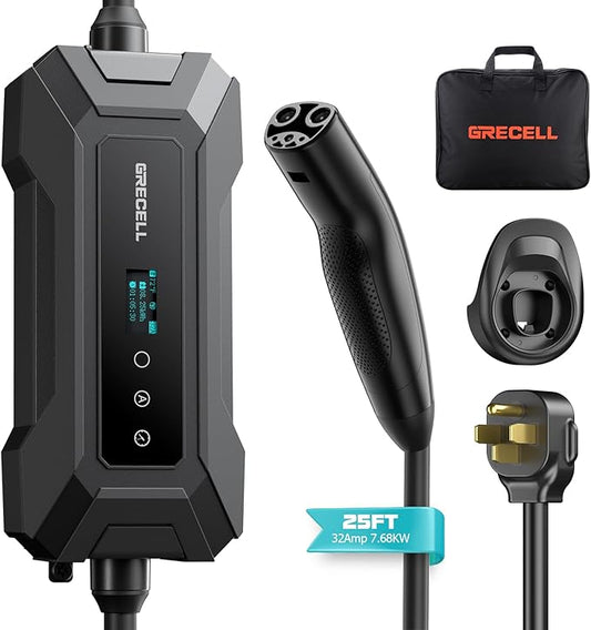 Level 2 EV Charger for Tesla, Portable/Mobile NACS Charger (32Amp, 240V, 7.68kW, NEMA 14-50 Plug), ETL Certified Electric Vehicle Charging Station with 25ft Cable Compatible with Tesla Model X/Y/3/S
