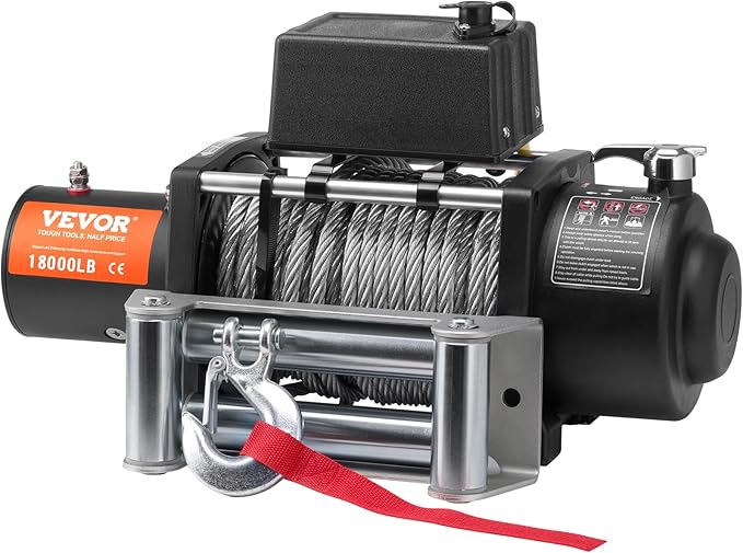 VEVOR Electric Winch, 18,000 lb Truck Trailer Jeep Winch, 12V DC 7/16 in x 85 ft Steel Cable Roller Fairlead Wireless & Wired Remote Control, IP55 Waterproof Towing for Off Road SUV Jeep Truck Trailer