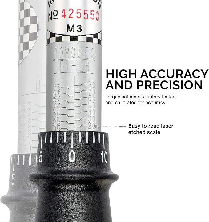Neiko PRO 03707B 3/8" Torque Wrench, 3/8” Drive SAE, 15-80 Ft-Lb, 14” Length, Adjustable Click Torque Wrench, Chrome Vanadium Cr-V Steel