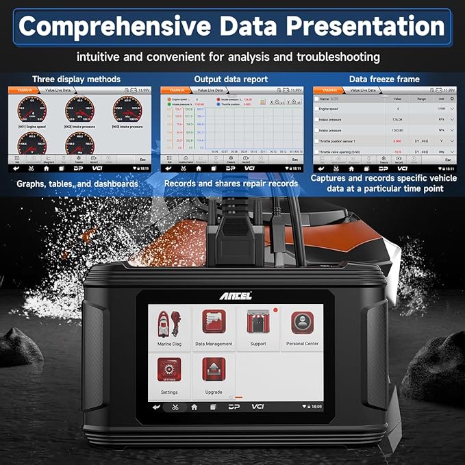 ANCEL MR500 Marine Diagnostic Tool for Yamaha (2003–2024) – Jet Ski & Outboard Engine Scanner, 15+ Service Functions, Read/Clear Codes, Live Data, Active Tests