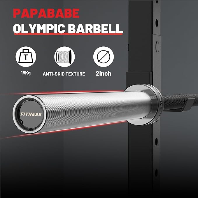 PAPABABE Olympic Barbell, 2-inch 45lb/35lb Weight Bar for Strength Training. 6.5ft/7ft Olympic Bar, 1000lb Plus Capacity, Chrome/Zinc Plating, knurled Grip for Bench Press Deadlift Squat