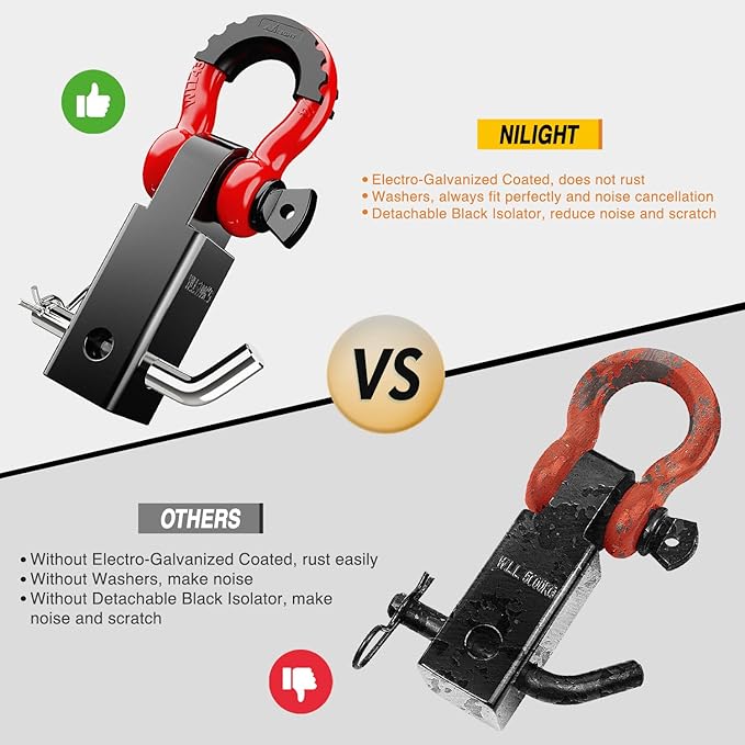 Nilight Shackle Hitch Receiver 2Inch 45000 LBs Breaking Strength 3/4" D Ring Shackle w/Trailer Hitch Pin Heavy Duty Solid Recovery Towing Kit for Trucks Jeeps Off-Road