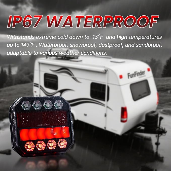 Magnetic Wireless Trailer Lights Kit, IP67 Waterproof Cordless LED Tow Lights w/ 2.4GHz Signal(100ft), 10H Battery - Easy Install for Truck, Trailer, RV, Boat, Camper