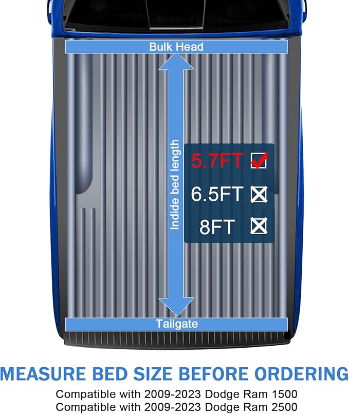 Soft Tri-Fold Truck Bed Tonneau Cover Compatible with 2009-2023 Dodge Ram 1500 2500 5.7FT Bed