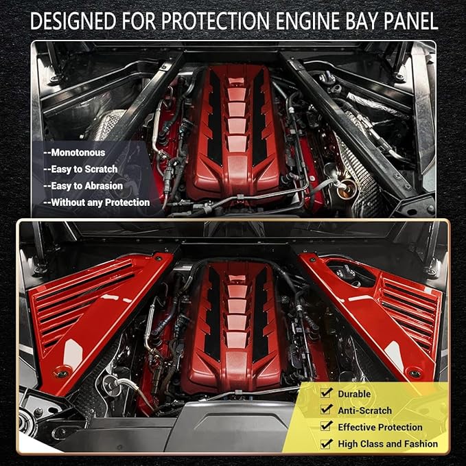 2Pcs Red Engine Bay Panel Cover,Rear Engine Covers Left Right Engine Case Guards Protector Compartment Filler Covers for Corvette C8 Stingray 2020+ for C8 Z06 2023+