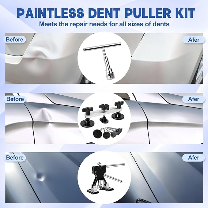 Car Dent Puller Kit, 140 PCS Paintless Dent Removal Kit with T-bar Dent Puller, Bridge Puller, Dent Lifter, Suction Cup Puller. Dent Remover Tool for Car Dents, Hail Damage, Door Ding Repair
