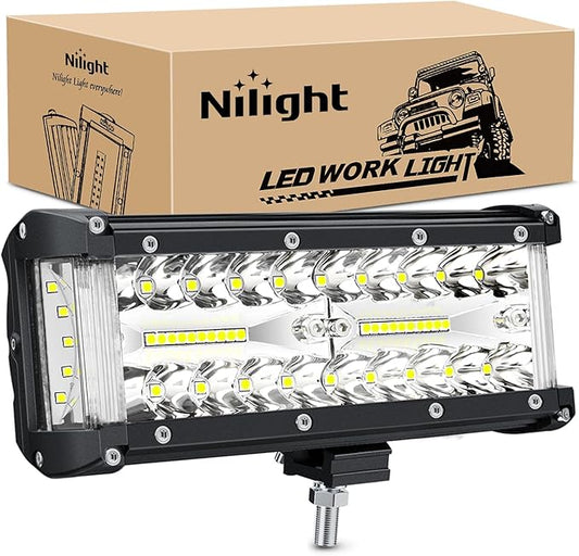 Nilight Side Shooter Light Bar 7 Inch Triple Row Spot Flood Combo Work Off Road Lighting on Truck SUV ATV UTV