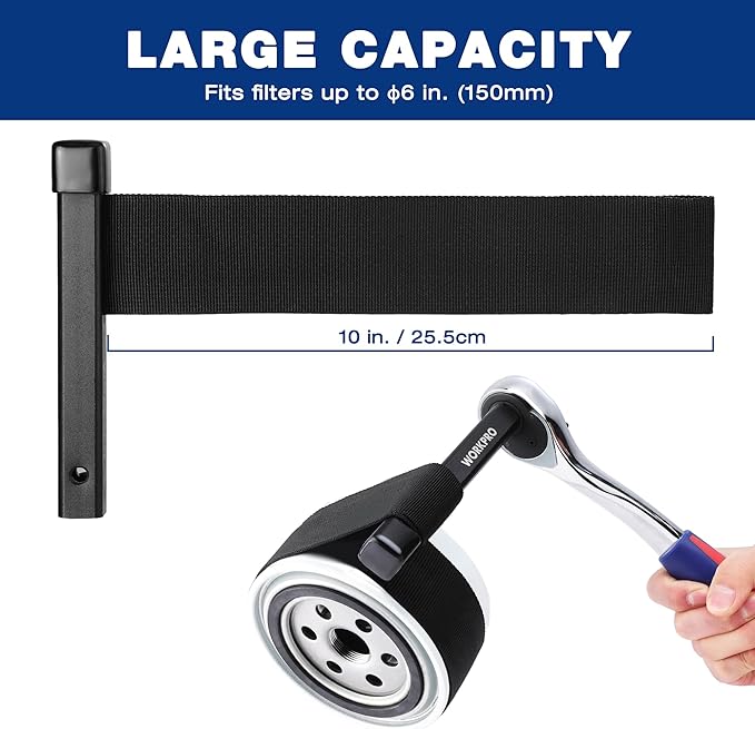 WORKPRO Nylon Strap Oil Filter Wrench, Universal Oil Filter Removal tool Adjustable, 1/2" Drive, Oil Filter Change Set, Ideal for Engine Filters, Conduit, & Fittings