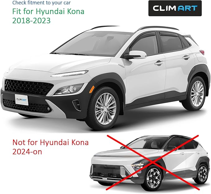 CLIM ART in-Channel Incredibly Durable Rain Guards for Hyundai Kona 2018-2023, Original Window Deflectors, Vent Window Visors, Vent Deflector, 4 pcs. - 618273
