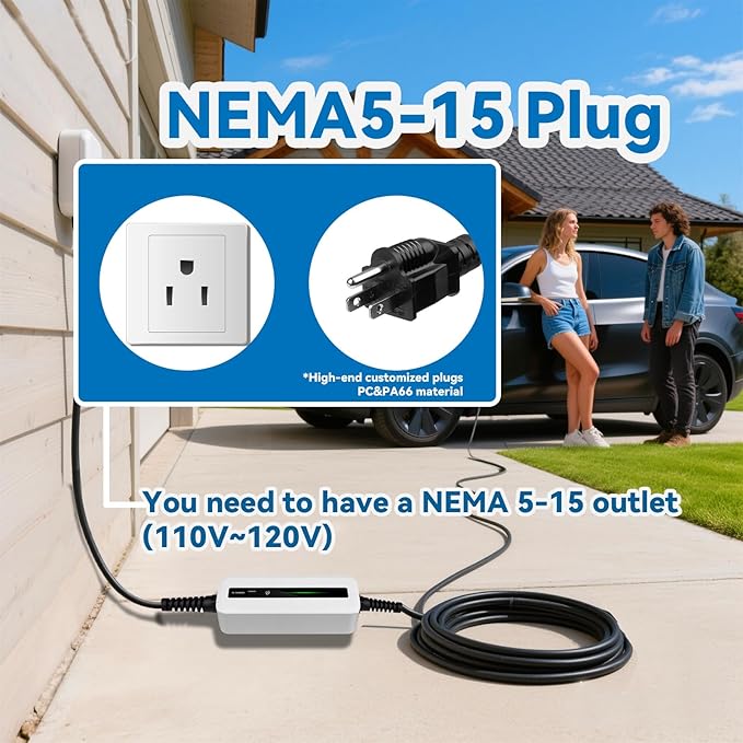 BESENERGY Level 1 ev Charger,15A,NEMA 5-15 110V-120V,20ft Charger Cable,Compatible with All j1772 ev Cars