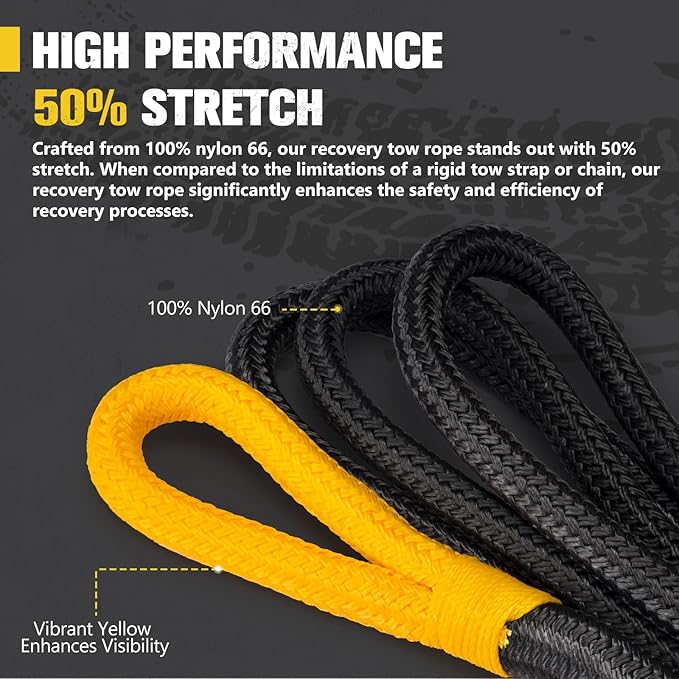 BUNKER INDUST 1.25"×30ft Kinetic Recovery Rope with 2 Soft Shackle Kit, 55000lbs Nylon Tow Rope Heavy Duty Snatch Strap Offroad Recovery Kit for 4x4 Jeep Truck ATV UTV SUV