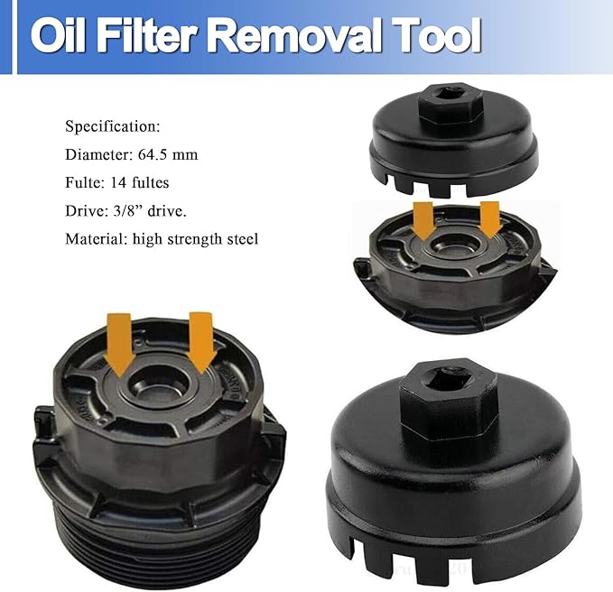 64.5mm Oil Filter Wrench Fits for Camry Lexus 4Runner 2.0L - 5.7L Engines with Cartridge Style Oil Filter System, 14 Flutes, 4 Slots Oil Filter Removal Tool, Black