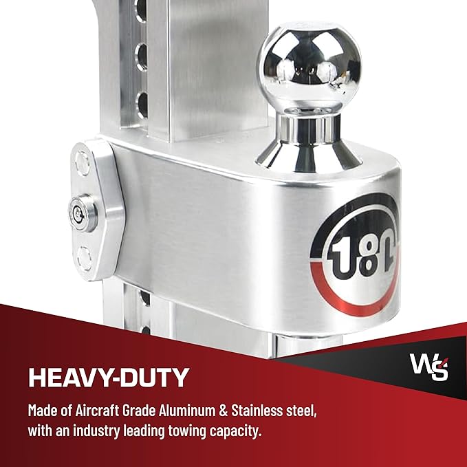 Weigh Safe 180-Degree Trailer Hitch - Adjustable Trailer Hitch for Towing - Compatible with 2.5" Receivers - 8" Drop, Chrome-Plated Tow Balls, 12,500 GTW, 2-Piece Lock Set