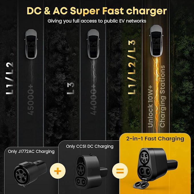 2-in-1 CCS & J1772 to Tesla Adapter - 250KW Fast CCS to Tesla Adapter, Compatible with Tesla Model S/3/X/Y/Cybertruck - Works with Electrify America, Blink, ChargePoint, and EVgo Station