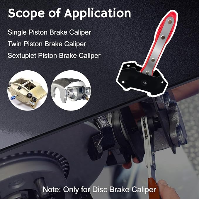 Brake Caliper Compression Tool with 2 PCS Plates, 360° Ratchet Piston Compressor, with 4 PCS Caliper Hangers, Press Tool for Single Twin Quad Sextuplet Piston Disc Brake Caliper,Red