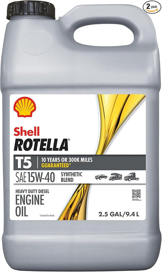 Shell Rotella 550046213-2PK T5 Synthetic Blend 15W-40 Diesel Engine Oil (2.5 Gallon, Case of 2)
