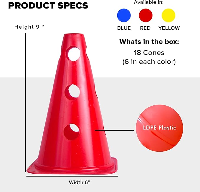 GSi Hurdle Training Cones | Multi Pack Sets | Dual Purpose Agility Cones with Holes | Ideal for Soccer, Kids, Dog, and Sports Training