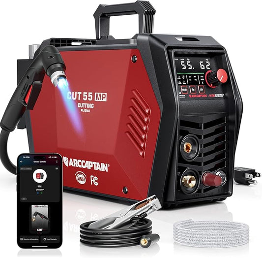 ARCCAPTAIN iControl [Non-HF] Plasma Cutter CUT55 MP with APP Control, 55Amp Blowback Pilot Arc, 120V/240V, Upgraded LED Display, Expanded Metal, Rust Removal, Plasma Gouging, Pressure Detection