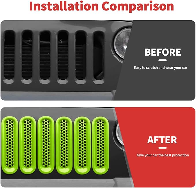 Mesh Grill Insert Grille Inserts Cover Fit for 2007-2018 Jeep Wrangler JK JKU(Green)