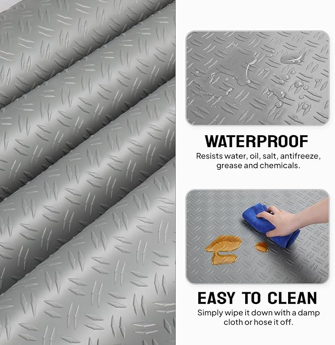TUFFIOM 7.5 x 20 FT Garage Floor Mat, Thickened Diamond Plate PVC Garage Mats Flooring Roll for Under Car, Garage Car Parking Mats for Compact SUVs, Sports Car
