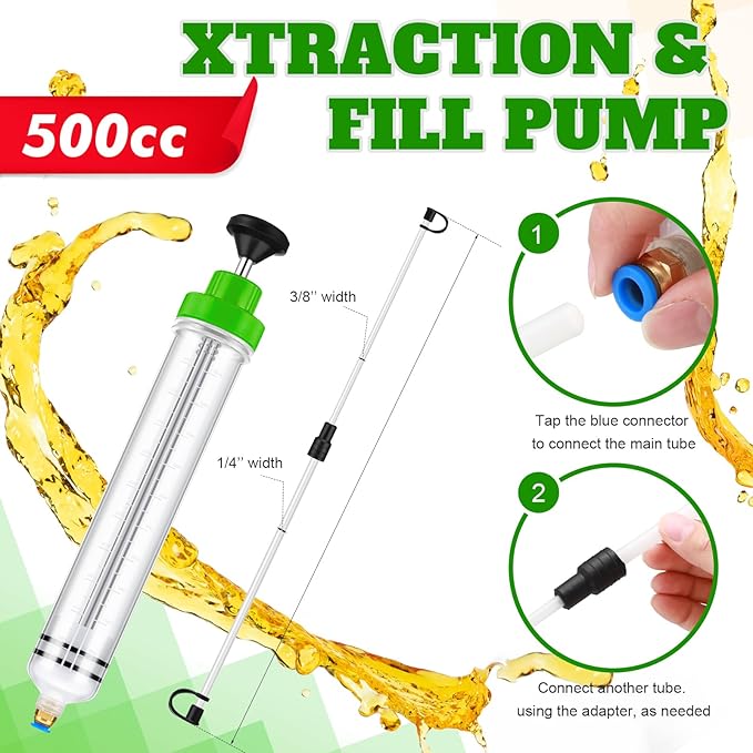 Lothee 2 Pack 500cc Automotive Fluid Extractor Pump Oil Extractor Hand Syringe Pump with Hose Manual Suction Vacuum Fuel Car Transfer for Power Steering, Hydraulic Fluid (Green)
