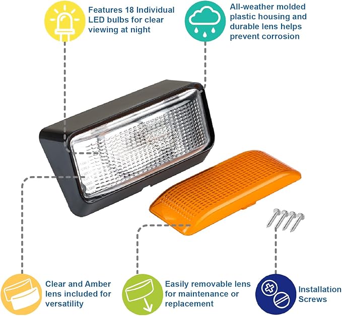 Lumitronics RV 12V LED Exterior Porch Utility Light, Clear & Amber Lenses (Black)