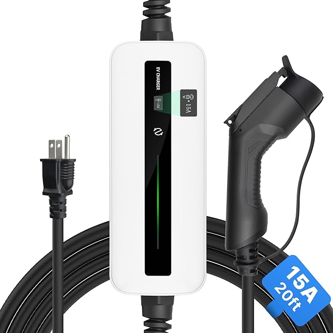 15A EV Charger Level 1 NEMA5-15P ev Charging Cable 100V-120V Portable EVSE SAE J1772 Plug Home Electric Vehicle Charging Station Compatible with All EV Cars 6m (20 feet)