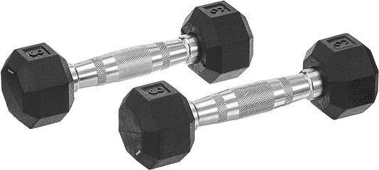 Dumbbells Hand Weights Set of 2 - Rubber Hex Chrome Handle Exercise & Fitness Dumbbell for Home Gym Equipment Workouts Strength Training Free Weights for Women, Men