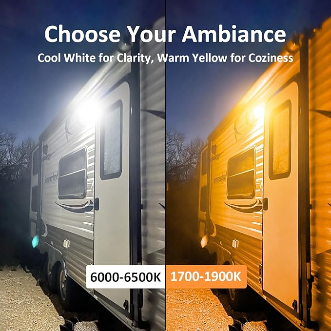 Aluminum Dual-Color RV LED Porch Light - 1400lm High Brightness, 12V-30V, IP67 Waterproof, Ideal for Campers & Travel Trailers, Motorhome Outdoor Use- Black-2 Packs