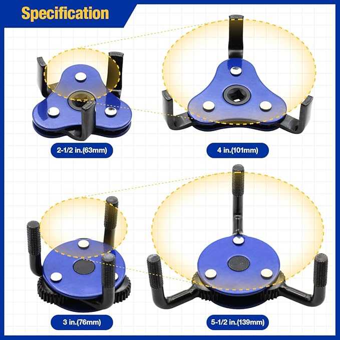 Universal Oil Filter Removal Tool - Adjustable 2-1/2" to 4" & 3" to 5-1/2", Oil Filter Wrench Set with a Pair of Gloves for Cars, Trucks, Tractors, Engines, Conduit & Fittings