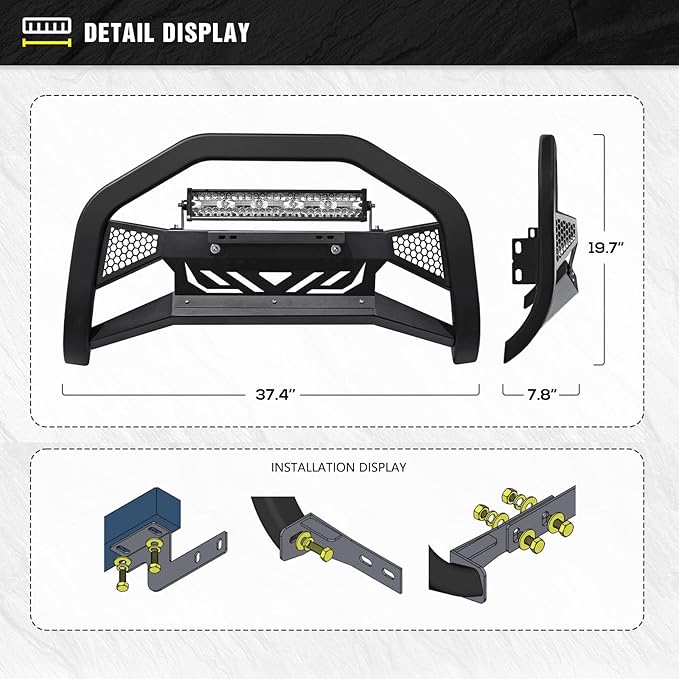 Bull Bar with LED Light Bar & License Plate Frame Compatible for 2005-2021 Nissan Frontier & 2005-2007 Pathfinder & 2005-2015 Xterra Front Grill Guard Grille, Truck Brush Guard, Bumper Push Bar