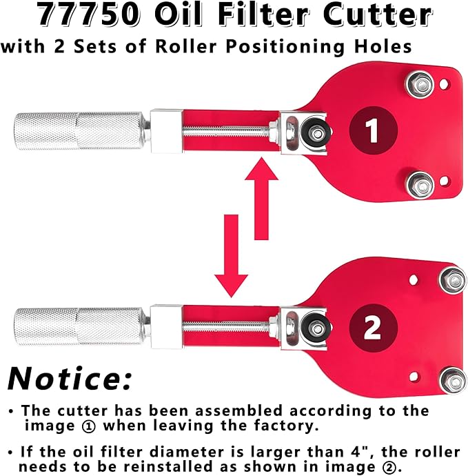 77750 Oil Filter Cutter 2-3/8" to 5" Oil Filter Cutting Tool Oil Filter Opener to Inspect What The Filter Catches Universal Adjustable Metal Can Cutting Tool with a Spare Blade, Aluminum, Red