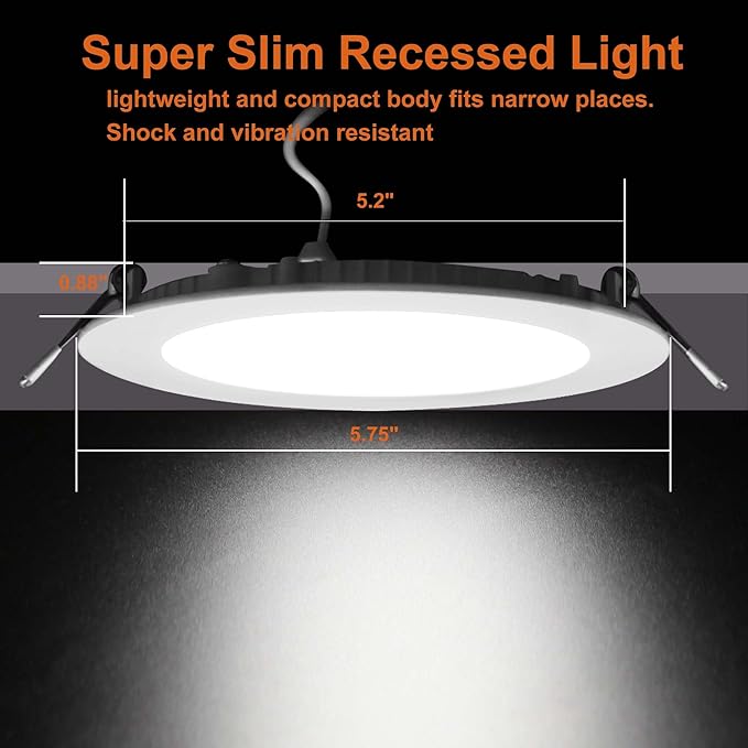 Facon 5Inch 12V LED Puck Light RV Interior Light, Aluminum Slim Recessed Mount Panel Light, 12Volts RV Light Fixture for Van Camper Trailer Motorhome Boat (5Packs, 5 Inch 4000K)