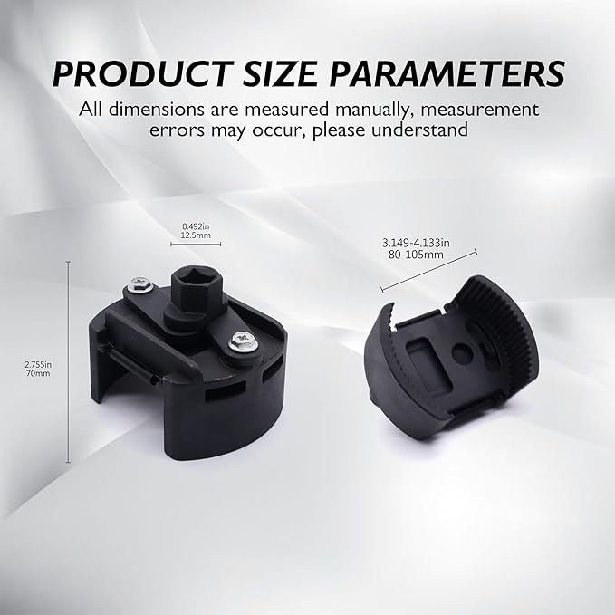 Universal Adjustable Oil Filter Wrench Removal Tool 3.15-4.13 inch (80-105mm) 1/2" Drive