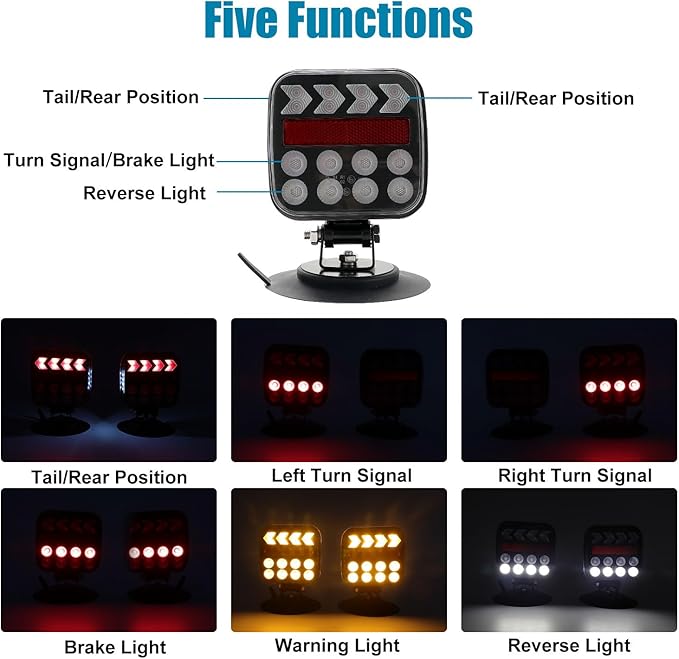 SUNPIE Trailer Lights Wireless LED Trailer Light Kit with Rechargeable Retrore Flectors Adjustable Magnetic Type C Towing Light Kit for Trucks, Boat, RV, Vehicle, Caravan