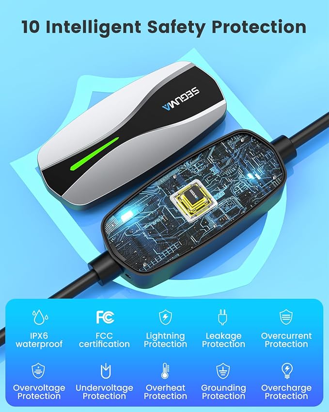 Portable Level 1/2 EV Charger for Tesla, 12A/16A, Electrical Car Mobile Charger 25FT Extension Cable with 240V NEMA 6-20 Plug, 120V NEMA 5-15 Adapter, NACS Home Wall Connector for Tesla Model-Y/3/S/X